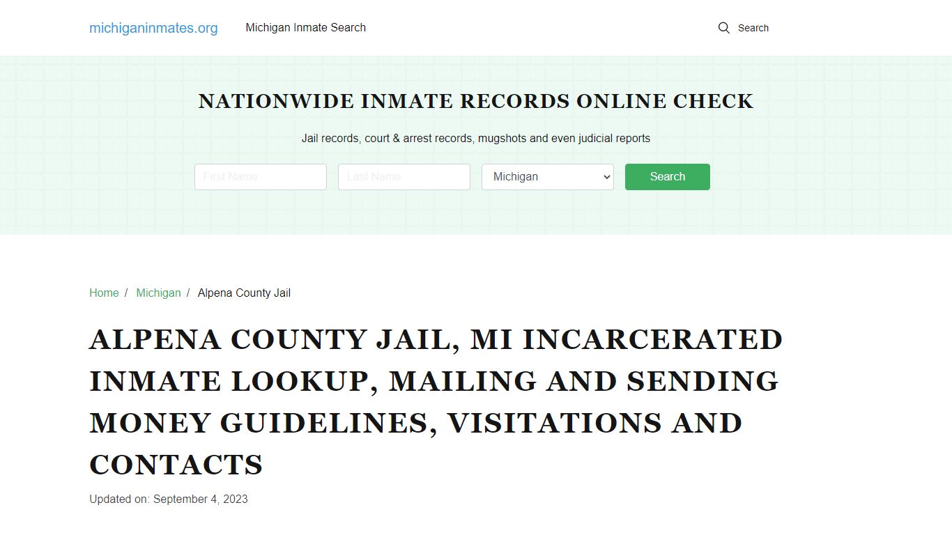 Alpena County Jail, MI: Offender Locator, Visitation & Contact Info